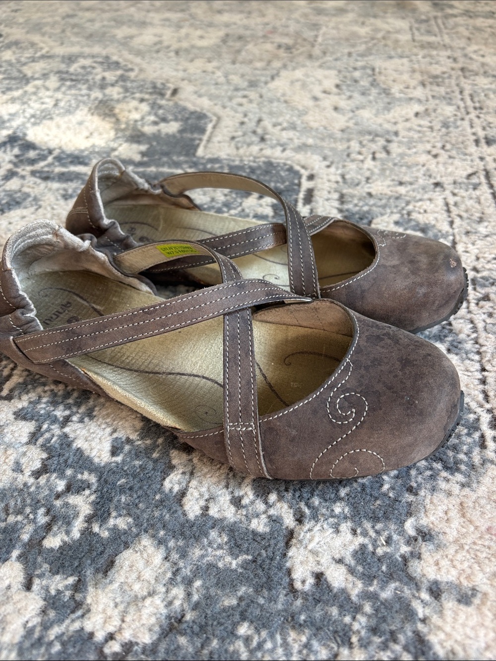 Ahnu Brown Suede Crisscross Strap Flats